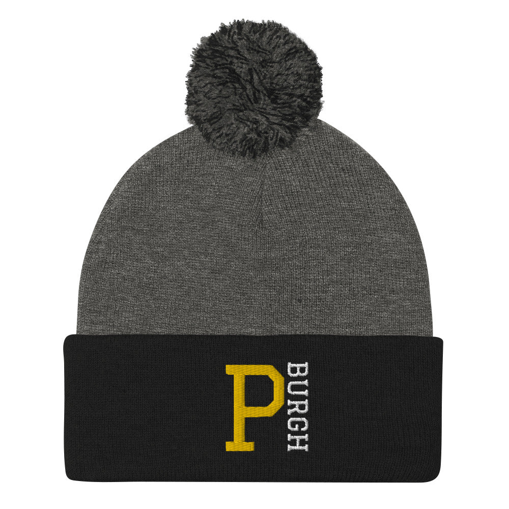 P-BURGH Brand Pom-Pom Beanie (Dark Heather Grey/Navy)