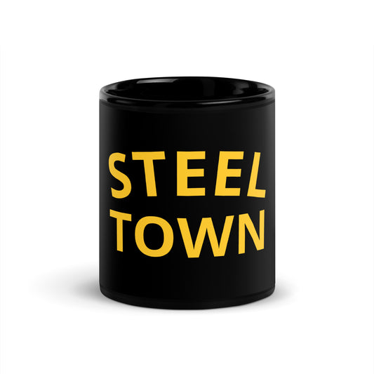 STEEL TOWN Logo Black Glossy Mug