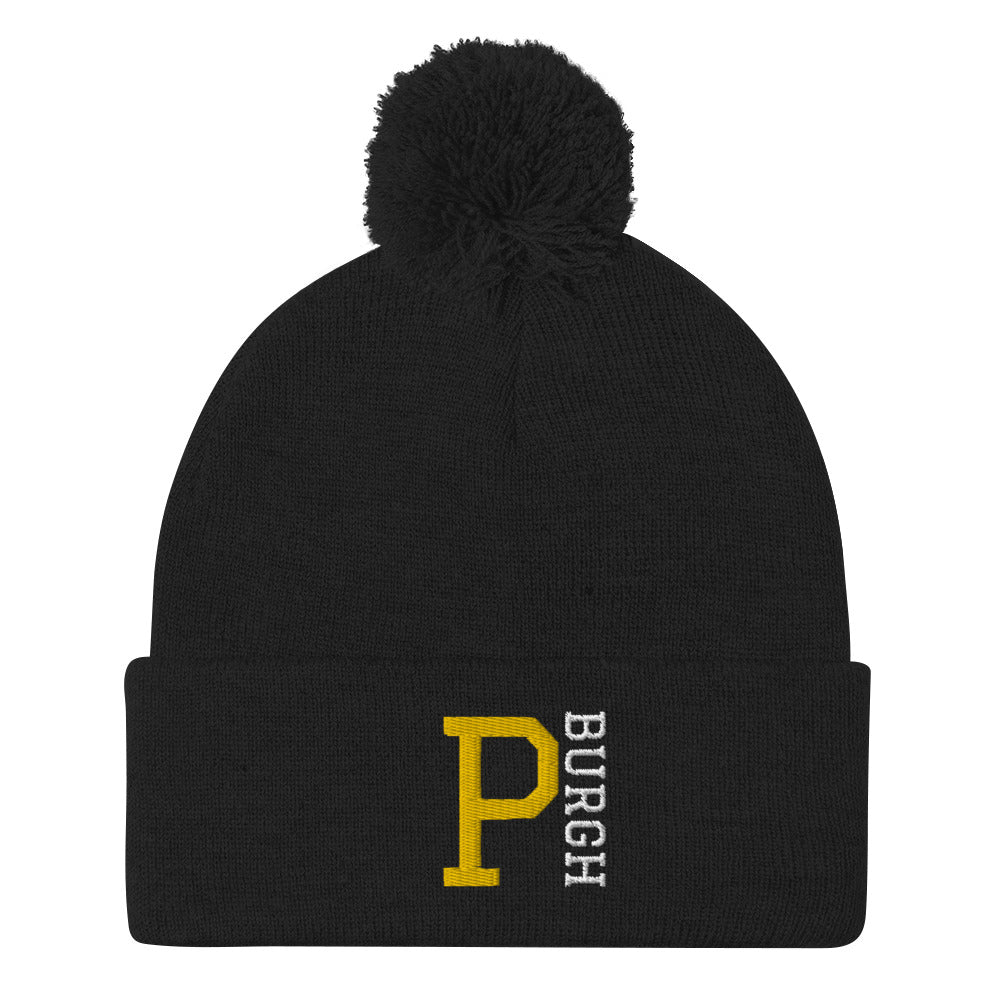 P-BURGH Brand Pom-Pom Beanie (Dark Heather Grey/Black)