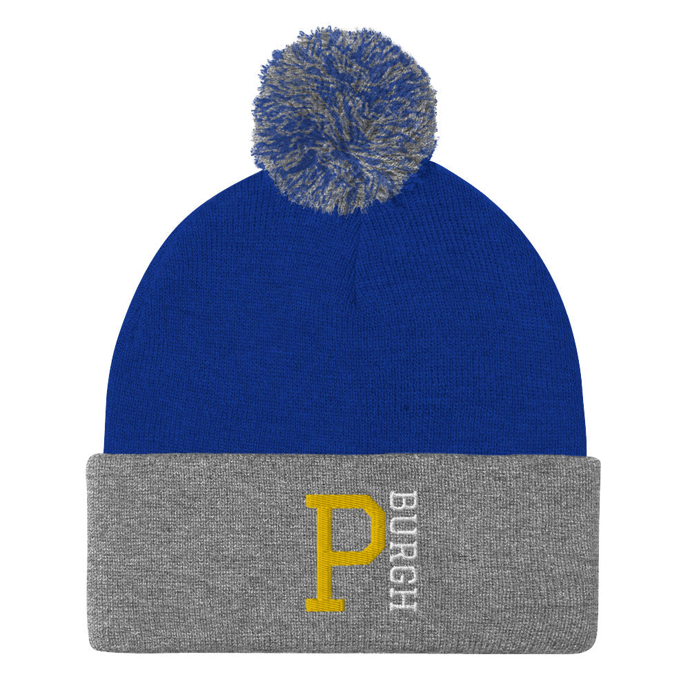 P-BURGH Brand Pom-Pom Beanie (Dark Heather Grey/Black)