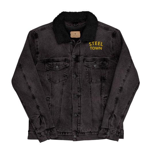 STEEL TOWN Logo Unisex denim sherpa jacket