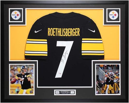 Ben Roethlisberger Autographed Black Pittsburgh Jersey - Beautifully Matted and Framed - Hand Signed By Ben and Certified Authentic by Fanatics - Includes Certificate of Authenticity
