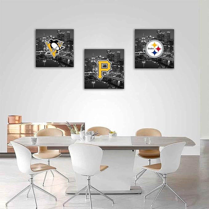 Pittsburgh City Sports Team Canvas Wall Art Steelers Poster American Football Hockey Baseball Wall Decoration Artwork Collection Gift Framed X3pcs (Framed x3p,Framed 8" x 8")