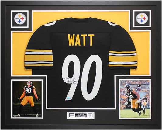 TJ Watt Autographed Black Pittsburgh Jersey - Beautifully Matted and Framed - Hand Signed By Watt and Certified Authentic by Beckett - Includes Certificate of Authenticity